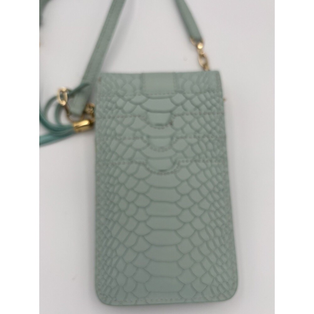 GiGi‎ New York Phone Case Leather Mini Crossbody Embossed Seafoam Purse Tassel - Picture 5 of 8